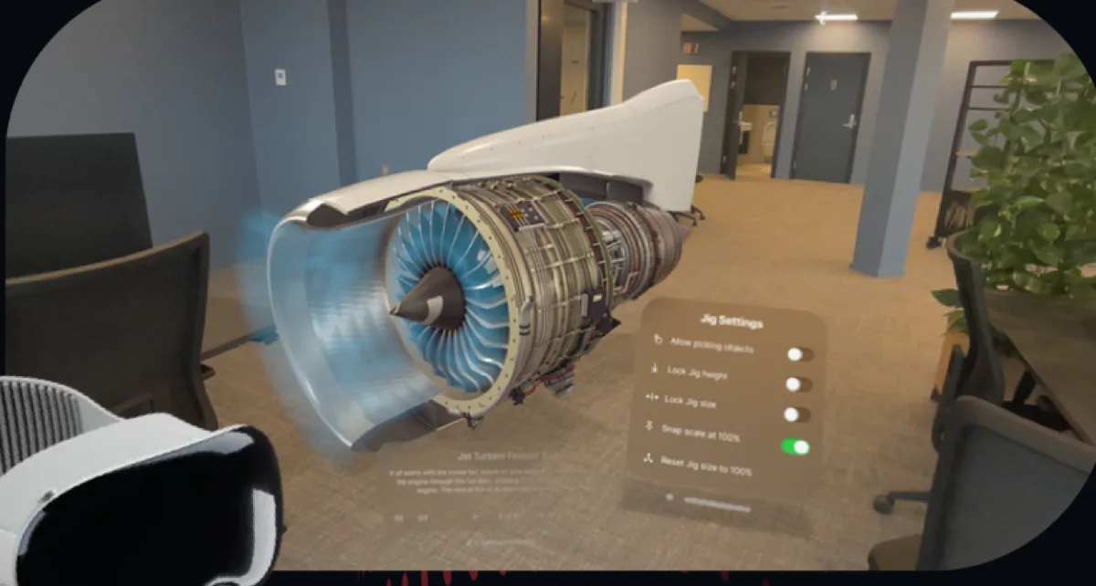 Modelo de motor proyectado a escala real con Vision Pro